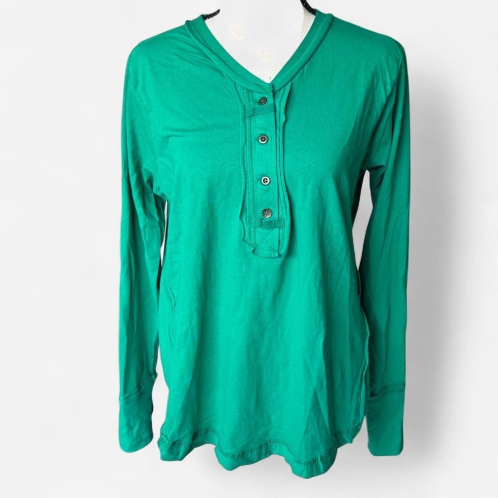 zenana long sleeve henley top womens m exposed seams soft comfy layering cottton